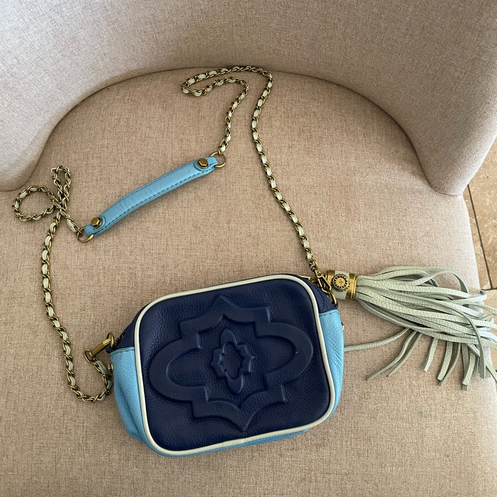 Stylish Blue Crossbody Bag with Tassel